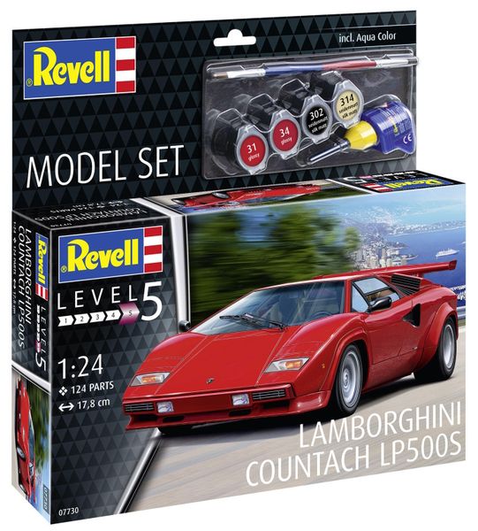 Revell 1/24 Lamborghini Countach LP500S Model Kit w/paints, Glue and Brush