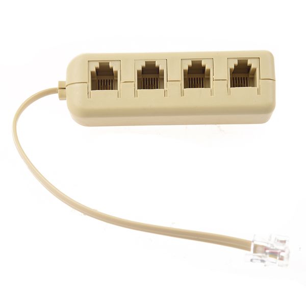 RJ11 6P4C to 4 Way Telephone Line Modular Splitter Adapter Beige