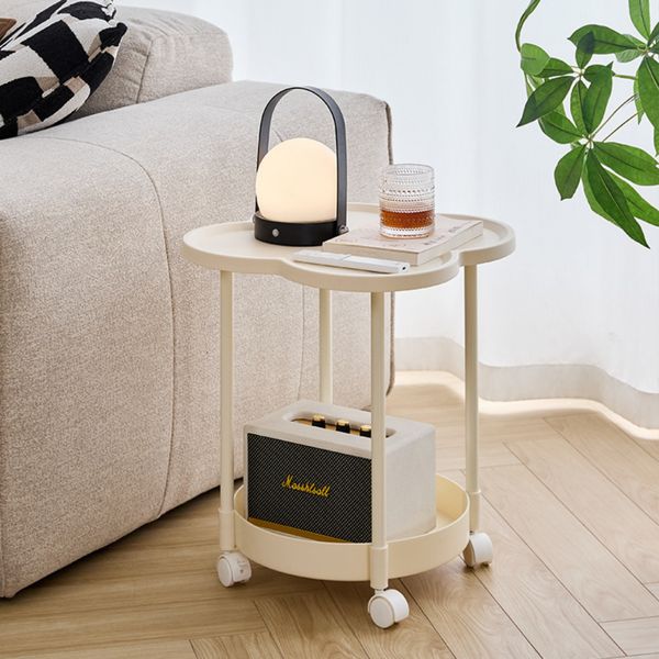 Side Table 2 Tier End Table Nightstand Sofa Coffee Table with Wheels