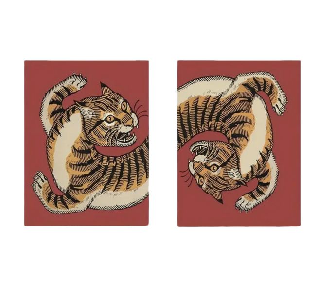 2-Piece Retro Tiger Canvas Wall Art - Wood Frame Print Set (30x40cm)