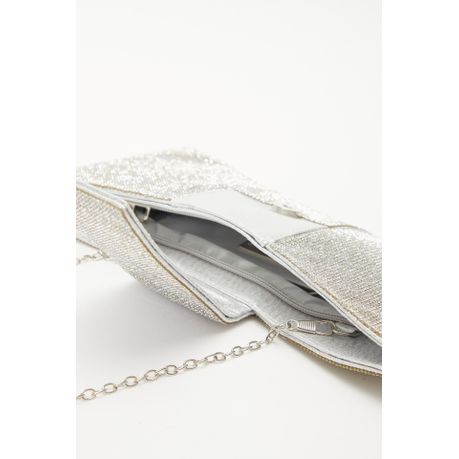 Quiz Silver Diamante Bow Bag Quiz Silver Diamante Bow Bag
