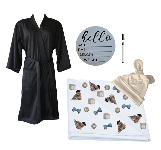 Hospital Set-Mom&amp;Me-Summer- Gown, Swaddle &amp; Birth Ann-Blue Hippo