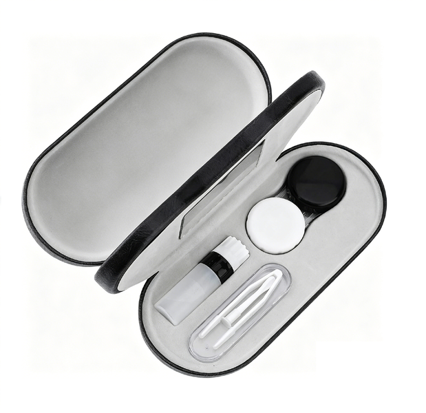2 in 1 Double Eyeglass Case, Contact Lens Case with Mirror Tweezers Remover