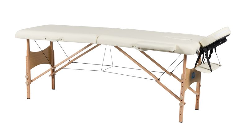 Hazlo Premium Portable Massage Table Bed 2 Section (Wooden) - Cream
