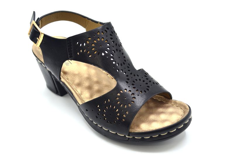 TTP Ladies Ankle Strap Block Heel Sandals with Cut - Out Detail