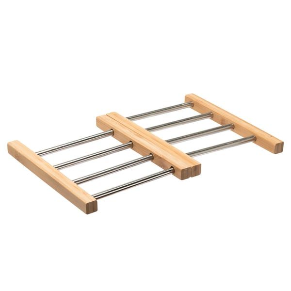 Extendable Trivet, SS &amp; Bamboo, 20.9x22.2x1.8hcm, Carbonized, Lacque