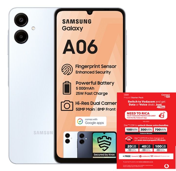 Samsung Galaxy A06 64GB Dual Sim - Light Blue + Vodacom SIM Card Pack