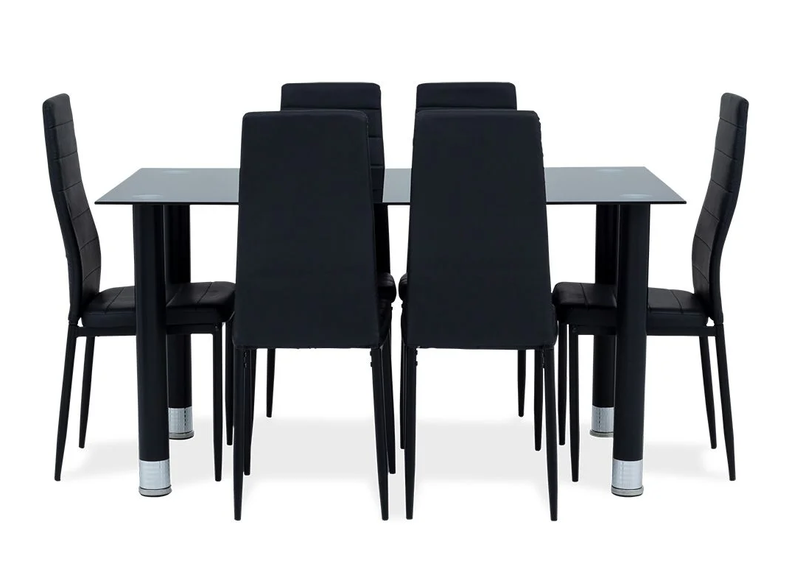6-Seater glass dining room table and chairs-Black