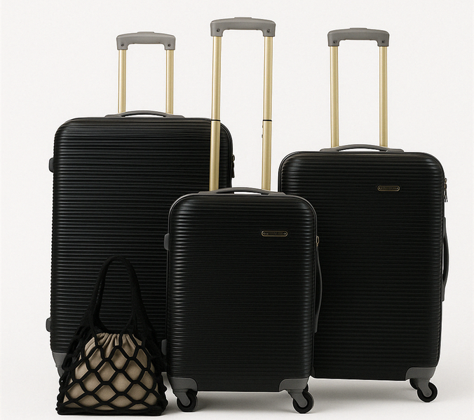 Modern Mesh Shopping Bag - Black Honeycomb Net with - 3 Piece Luggage Set