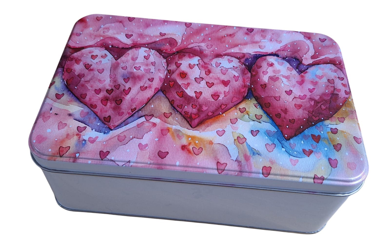 Practical Storage Tin - Pink Hearty Hearts on Colour