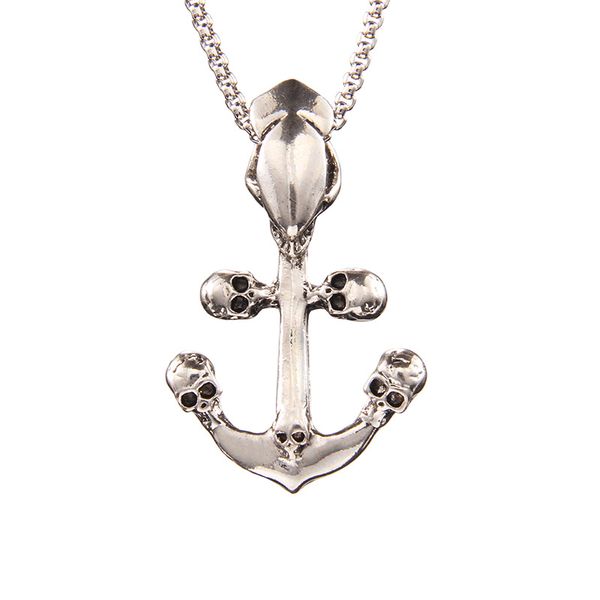 Anchor Shape Skull Pendant Necklace - RN-10209-VAS