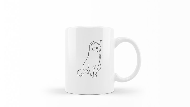 Designer Line Art Coffee Mug - Cat