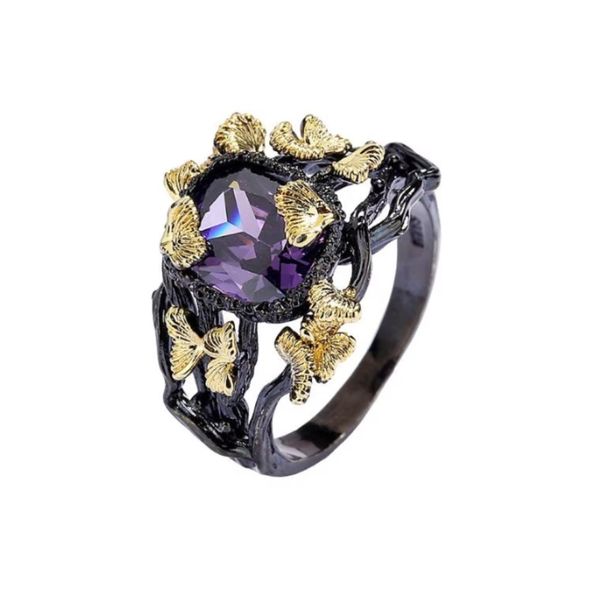 Sugilite &amp; Garnet Statement Ring 925 Sterling Silver | Black Rhodium Yellow