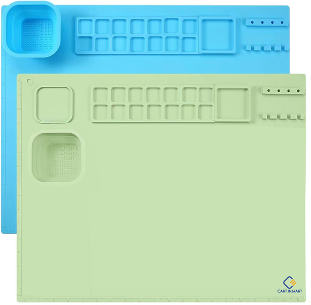 2 Pack Silicone Painting Art Mat For Kids With Cups &amp; 15 Dividers -50x40cm