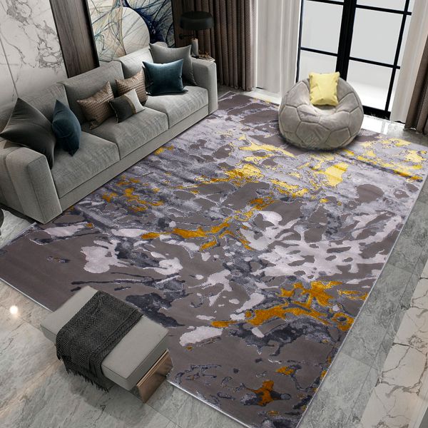 230x160 Babil Turkish Textured Rug with Shimmering Yarn - Grey / Yellow