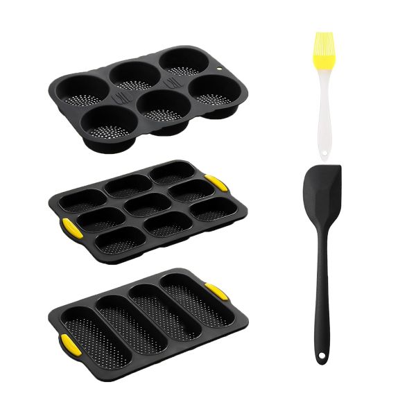 3 Pieces Silicone Hamburger Bun Molds Hamburger Bun Pan With Spatula Brush