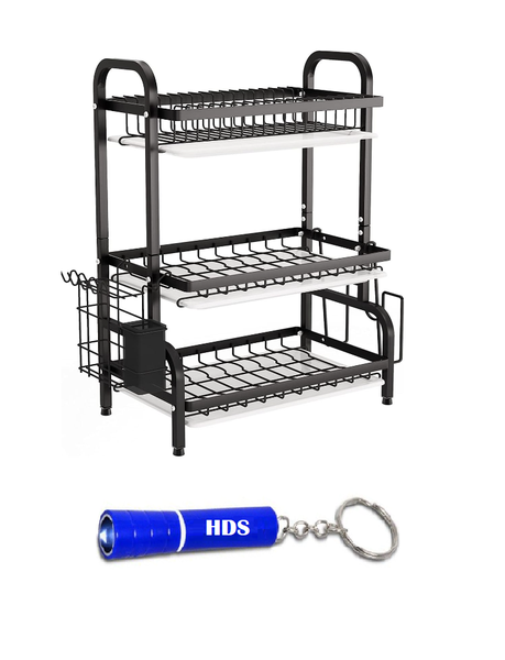 3 Tier Dish Dryer Rack MZY-1133A - Black with HDS Branded Torch