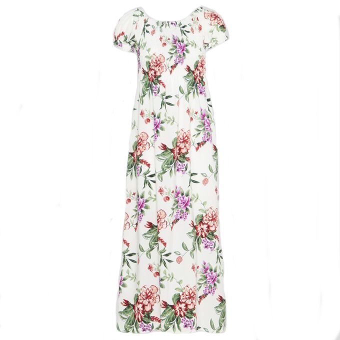 Rayn Boho Style Shirred Maxi Dress White Floral | Shop Today. Get it ...