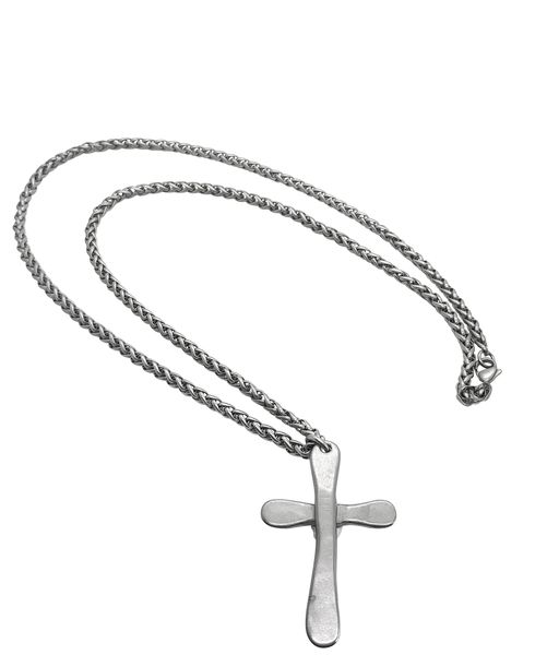 Stainless Steel Rounded Hammered Cross With Fancy Link Chain