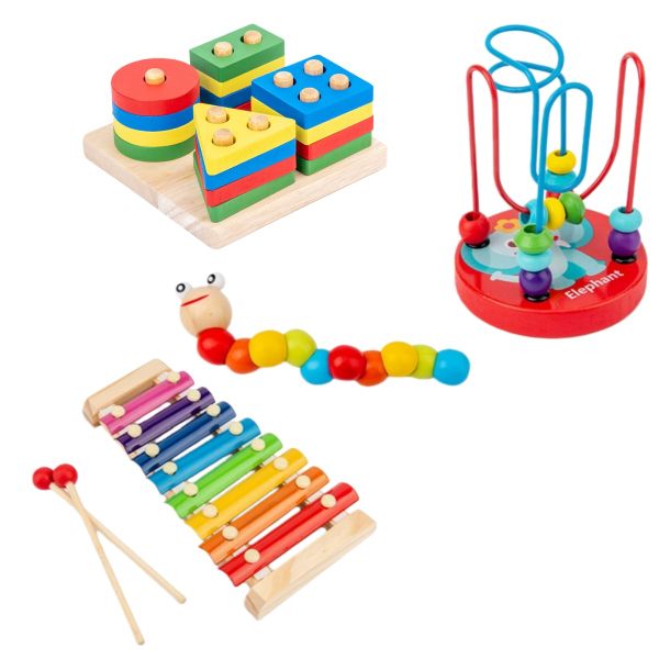 Wooden Educational Toy Set, Developmental Activity Toys for Toddlers - 4 Piece