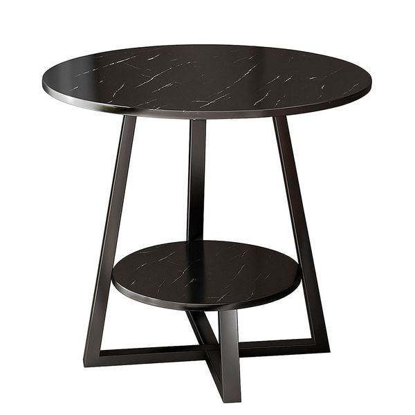 60cm 2-Tier Round Coffee Table with Storage - Stable Steel Frame