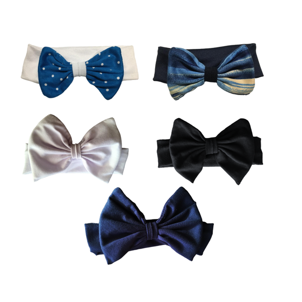 Matching Headbands - 5 Pack - Blue Polka Dots &amp; Stripes, White, Black &amp; Navy