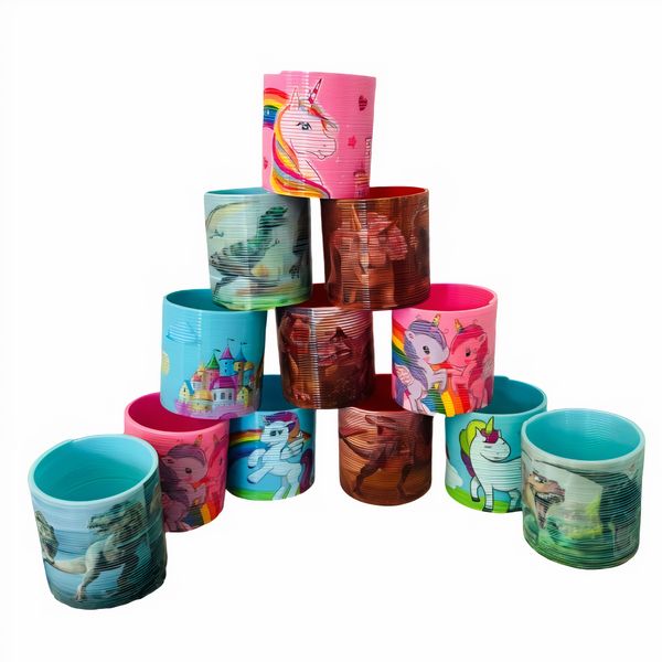 Party &amp; Classroom Kids Prizes - Dinosaur &amp; Unicorn Slinkies - 12 Piece