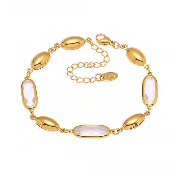 Faceted Czech Glass Bracelet - Sparkling Oval Gemstone Link Chain