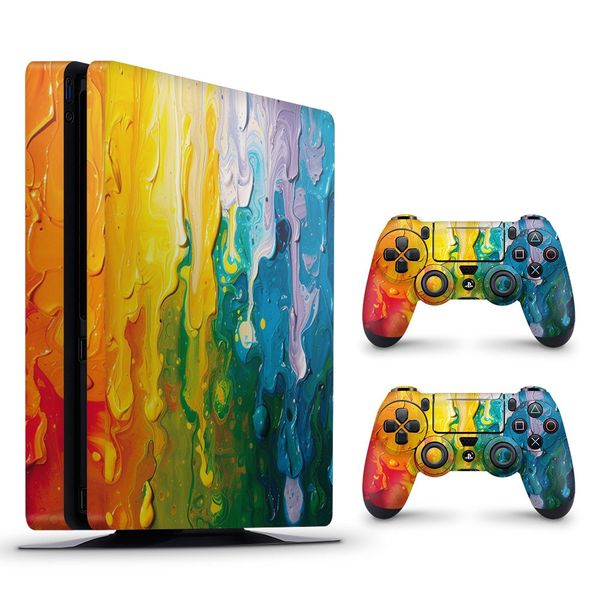 Decal Skin Compatible with PS4 Slim - Vibrant Rainbow Melt (Decal Only)