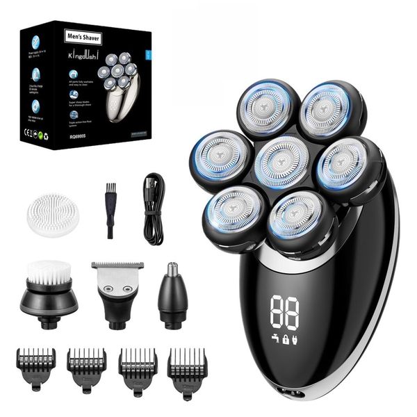 Kingdushi 7D Electric Head Shaver, 5-in-1 Wet &amp; Dry Rotary Shaver Kit
