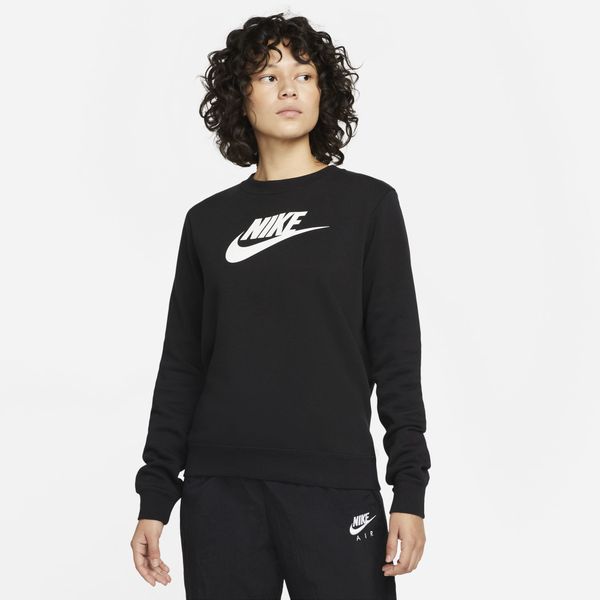 Nike Women's Sportswear Club Fleece Logo Crew-Neck Sweatshirt - Black