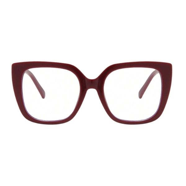 Bold Oversized Square Frame Cat-Eye Eyeglasses - Burgundy