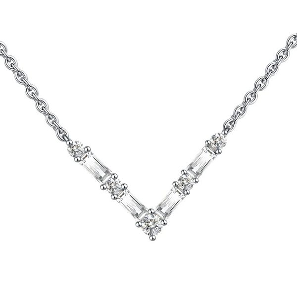 Embellished V Shape Sterling Silver Pendant Necklace
