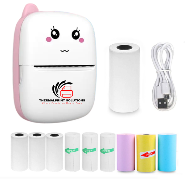 TPS Bluetooth Mini Thermal Printer with 9 Rolls Thermal Paper - Pink
