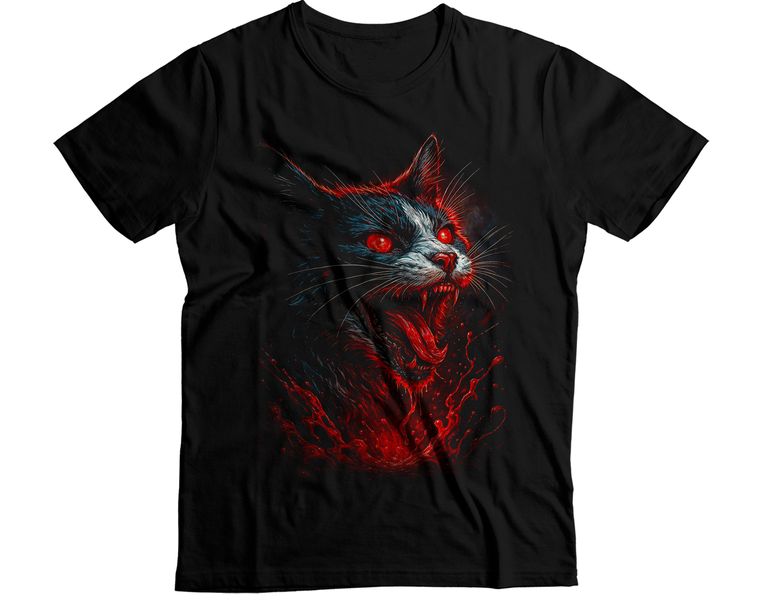 Screaming Black Cat Blood Red Graphic T-Shirt