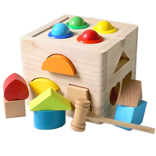 Pack Of 15 Pieces Of Wooden Shape Sorter Blocks Toy