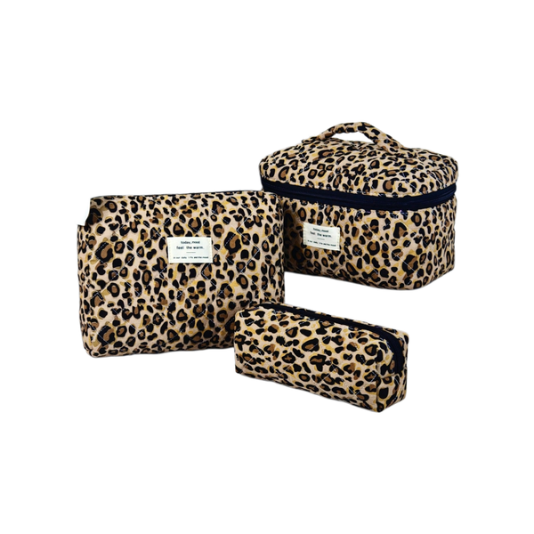 Vintage Leopard Print Quilted Storage Bag 3-Piece Set