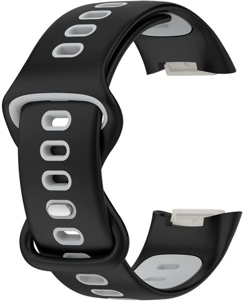 Silicone Sport Strap For Fitbit charge 5 &amp; 6-Black &amp; Grey