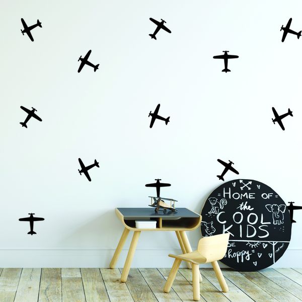 Matte black airplane vinyl decal wall stickers - set of 24