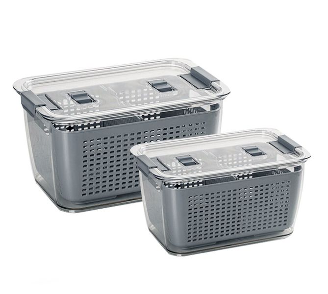 Set of 2 Refrigerator Fruit 'n' Veg Storage and Drain Baskets- M &amp; L