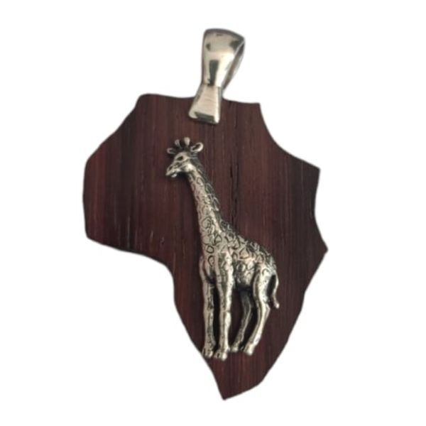 Giraffe-925 Sterling Silver-Africa-Imbuia Wood-Pendant.