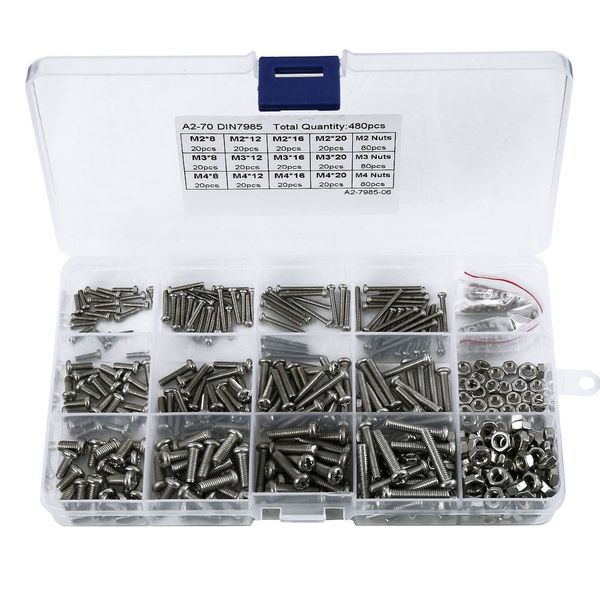 480Pcs/Set M2 M2 5 M3 Din7985 Gb818 Steel Cross Pan Head Screws Kit