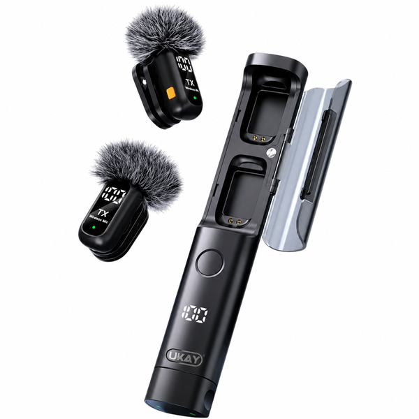 UKAY Wireless Lavalier Microphone System &amp; Charging Case - Dual Microphones