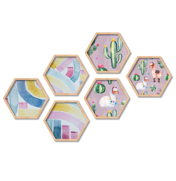 CapeArt Pine Hexagonal Wall Art Canvas 6pce collage Abstract Desert