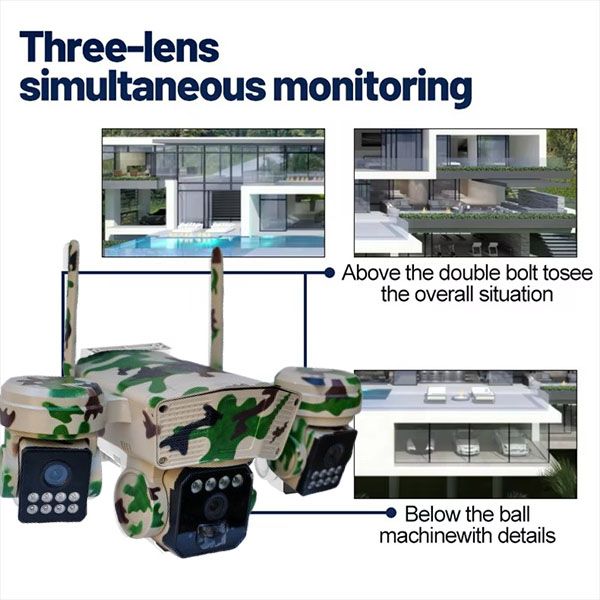 3 Lens 4G Solar Power Camera Camouflage Color