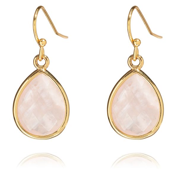 Rose Quartz Drop Earrings Pear Shape 14k Gold Plated - Faceted