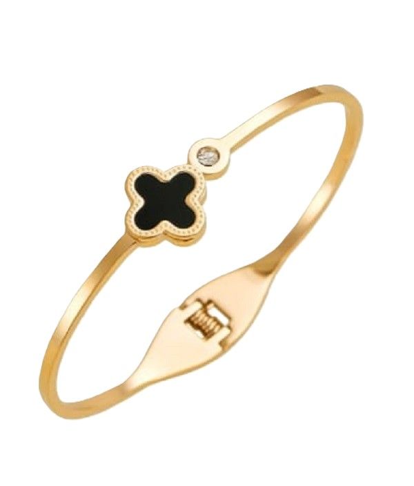 Women's Elegant 4-Clover Bangle - Black and Gold