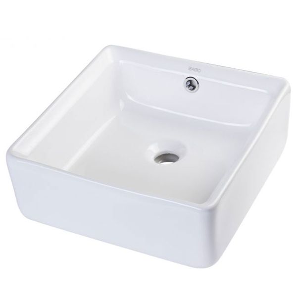 Eago Top Mount Ceramic Bathroom Basin – Porcelain Square 15 inch Sink BA130
