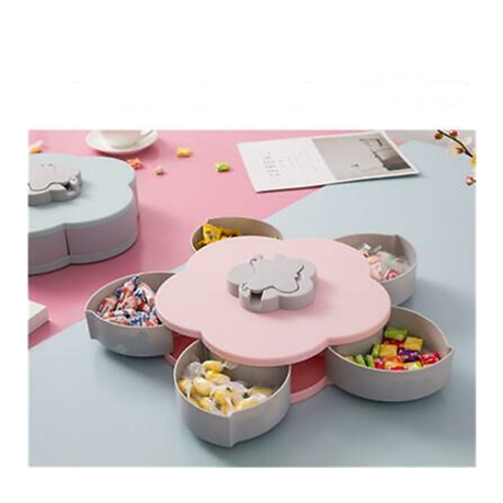 Food Storage Organizer Case Petal-Shape Rotating Two-deck Candy