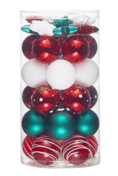 35 Pc Xmas Baubles Red, White &amp; Green